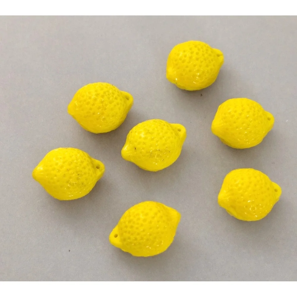 7 Vintage Yellow Lemon Glass Beads Fruit Shape Jewelry Craft Supplies 20mm